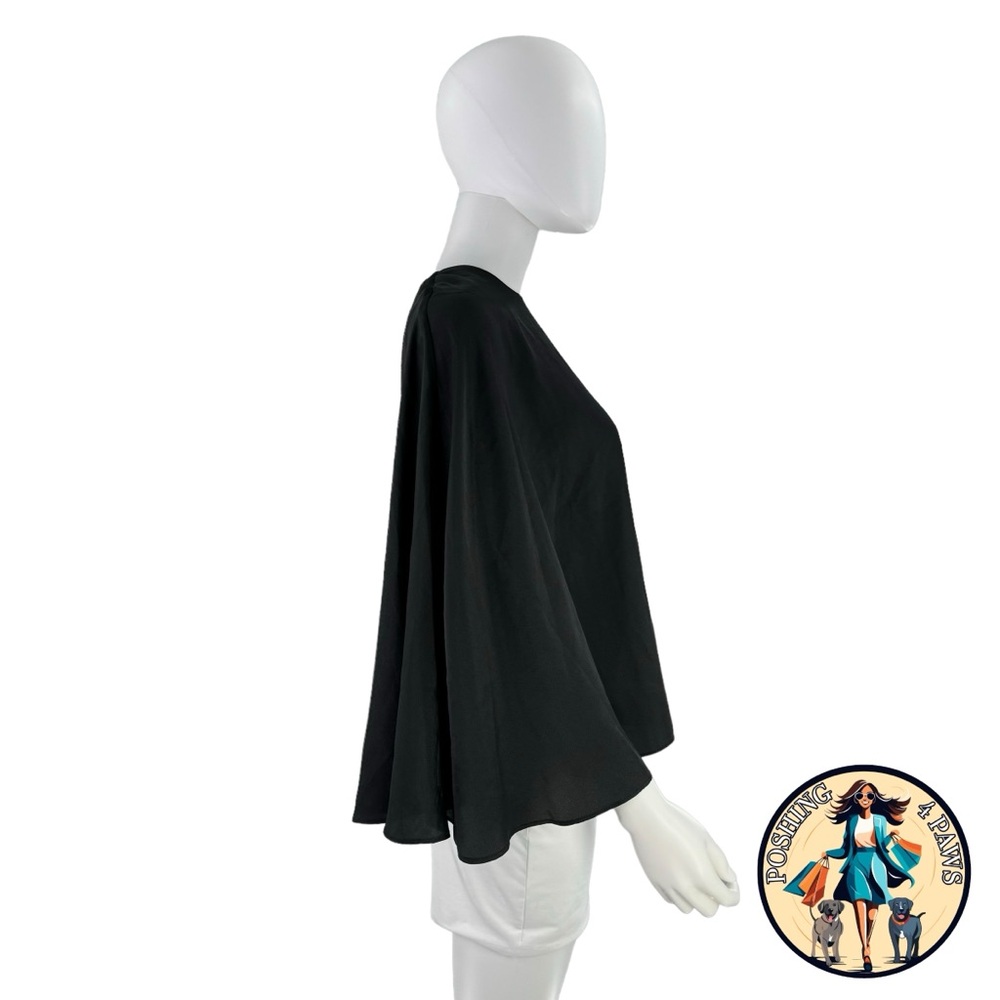 Tuckernuck NEW Black Selma Satin Twill Cape Flowy Round Neck Blouse Top Size M - Picture 5 of 8